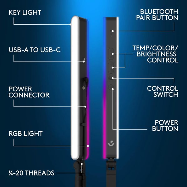 Logitech G Litra Beam LX Premium Dual-Sided RGB LED Streaming Key Light, TrueSoft, Studio Lights, Bluetooth, USB, PC/Mac - Graphite - Image 5