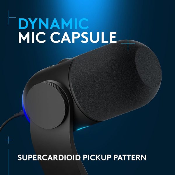 Logitech G Yeti GX Dynamic RGB Gaming Microphone, Podcast Microphone with LIGHTSYNC, Blue VOICE, G HUB Control, USB Plug and Play - Black - Image 2