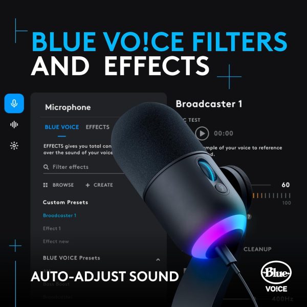 Logitech G Yeti GX Dynamic RGB Gaming Microphone, Podcast Microphone with LIGHTSYNC, Blue VOICE, G HUB Control, USB Plug and Play - Black - Image 4