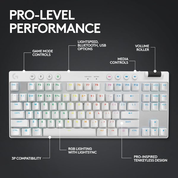 Logitech G PRO X TKL LIGHTSPEED Wireless Gaming Keyboard, Ultra-Portable Tenkeyless Design, LIGHTSYNC RGB, PBT keycaps, Tactile Switches (GX Brown) - White - Image 5