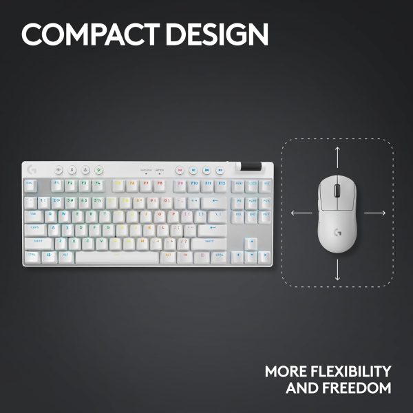 Logitech G PRO X TKL LIGHTSPEED Wireless Gaming Keyboard, Ultra-Portable Tenkeyless Design, LIGHTSYNC RGB, PBT keycaps, Tactile Switches (GX Brown) - White - Image 7