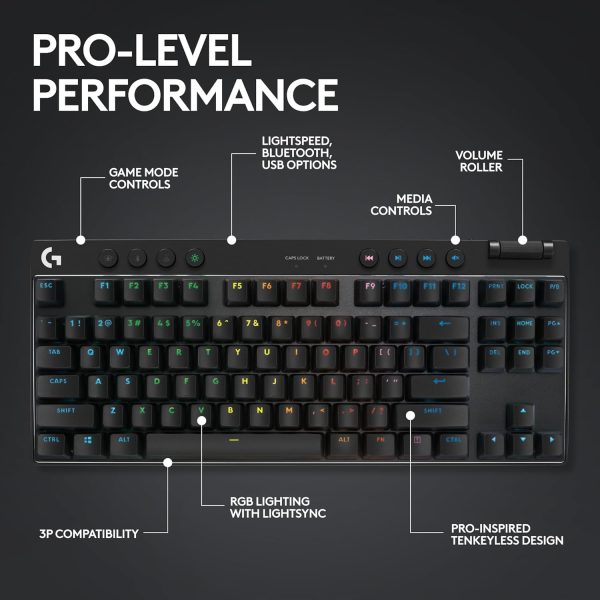 Logitech G PRO X TKL LIGHTSPEED Wireless Gaming Keyboard, Ultra-Portable Tenkeyless Design, LIGHTSYNC RGB, PBT keycaps, Tactile Switches (GX Brown) - White - Image 41