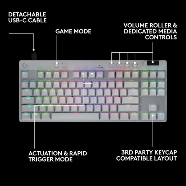 Logitech G PRO X TKL LIGHTSPEED Wireless Gaming Keyboard, Ultra-Portable Tenkeyless Design, LIGHTSYNC RGB, PBT keycaps, Tactile Switches (GX Brown) - White - Image 71