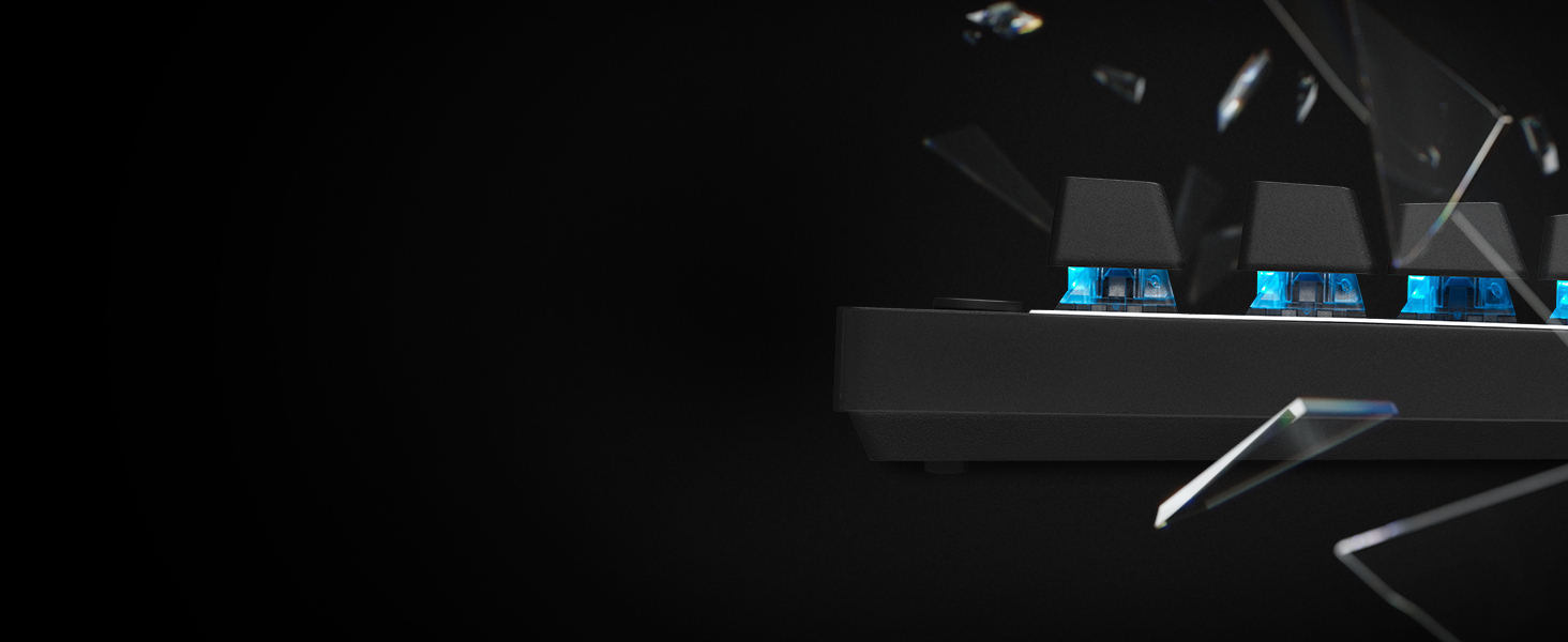 zoom of the rgb backlit keys of pro x tenkeyless lightsync gaming mechanical keyboard in black