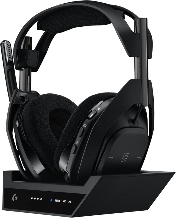 Logitech G Astro A50 X Omni-Platform Wireless Gaming Headset + Base Station for PS5, Xbox, PC: PLAYSYNC Video & Audio Switcher, HDMI 2.1 4K 120Hz VRR, &lt24 bit/48 kHz, 24hr Battery, 2.4GHz &amp BT - Black