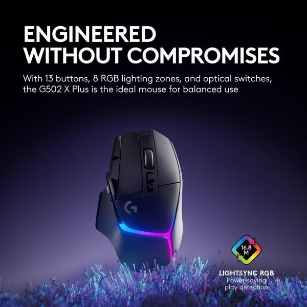 Logitech G502 X Plus Wireless Gaming Mouse - LIGHTSPEED Optical, LIGHTFORCE Switches, LIGHTSYNC RGB, HERO 25K Sensor for PC/Mac - Black - Image 3