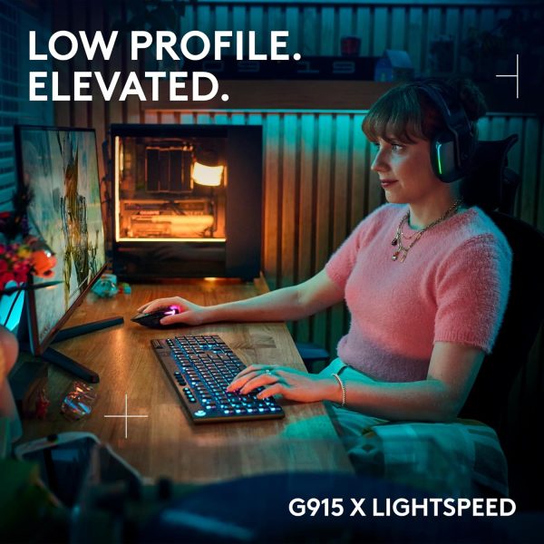 Logitech G915 X Lightspeed Wireless Mechanical Gaming Keyboard, Double-Shot PBT Keycaps, Fully Programmable Keys, RGB Backlit Mac/PC Gaming Keyboards, Aluminum Finish, GL Tactile Switches, Black - Image 2