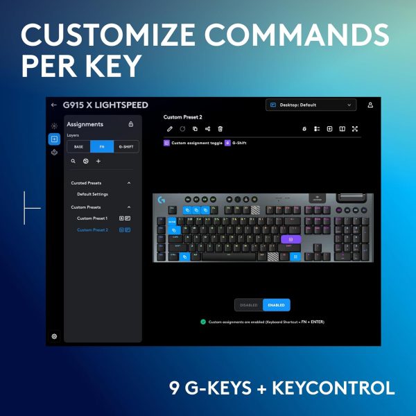 Logitech G915 X Lightspeed Wireless Mechanical Gaming Keyboard, Double-Shot PBT Keycaps, Fully Programmable Keys, RGB Backlit Mac/PC Gaming Keyboards, Aluminum Finish, GL Tactile Switches, Black - Image 4
