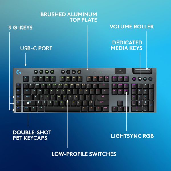 Logitech G915 X Lightspeed Wireless Mechanical Gaming Keyboard, Double-Shot PBT Keycaps, Fully Programmable Keys, RGB Backlit Mac/PC Gaming Keyboards, Aluminum Finish, GL Tactile Switches, Black - Image 6