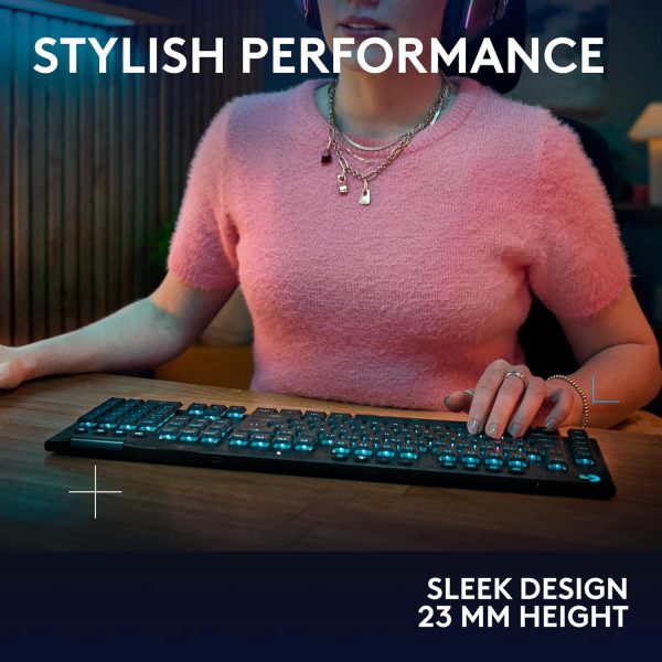 Logitech G915 X Lightspeed Wireless Mechanical Gaming Keyboard, Double-Shot PBT Keycaps, Fully Programmable Keys, RGB Backlit Mac/PC Gaming Keyboards, Aluminum Finish, GL Tactile Switches, Black - Image 8