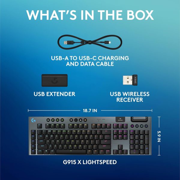 Logitech G915 X Lightspeed Wireless Mechanical Gaming Keyboard, Double-Shot PBT Keycaps, Fully Programmable Keys, RGB Backlit Mac/PC Gaming Keyboards, Aluminum Finish, GL Tactile Switches, Black - Image 9