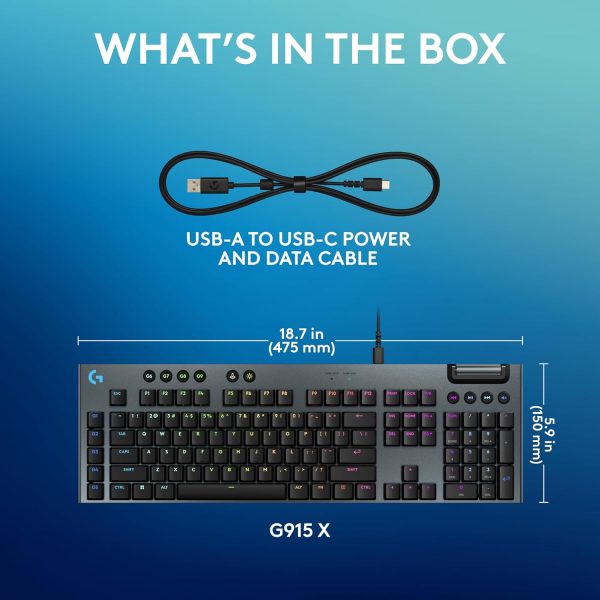 Logitech G915 X Lightspeed Wireless Mechanical Gaming Keyboard, Double-Shot PBT Keycaps, Fully Programmable Keys, RGB Backlit Mac/PC Gaming Keyboards, Aluminum Finish, GL Tactile Switches, Black - Image 27