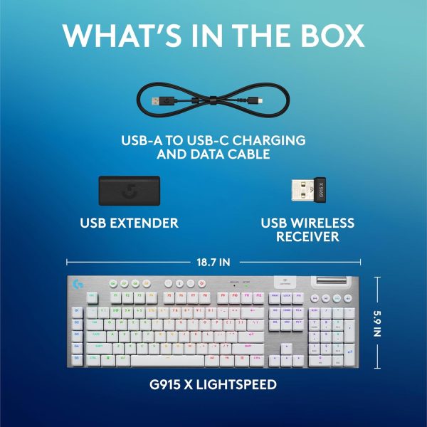 Logitech G915 X Lightspeed Wireless Mechanical Gaming Keyboard, Double-Shot PBT Keycaps, Fully Programmable Keys, RGB Backlit Mac/PC Gaming Keyboards, Aluminum Finish, GL Tactile Switches, Black - Image 45